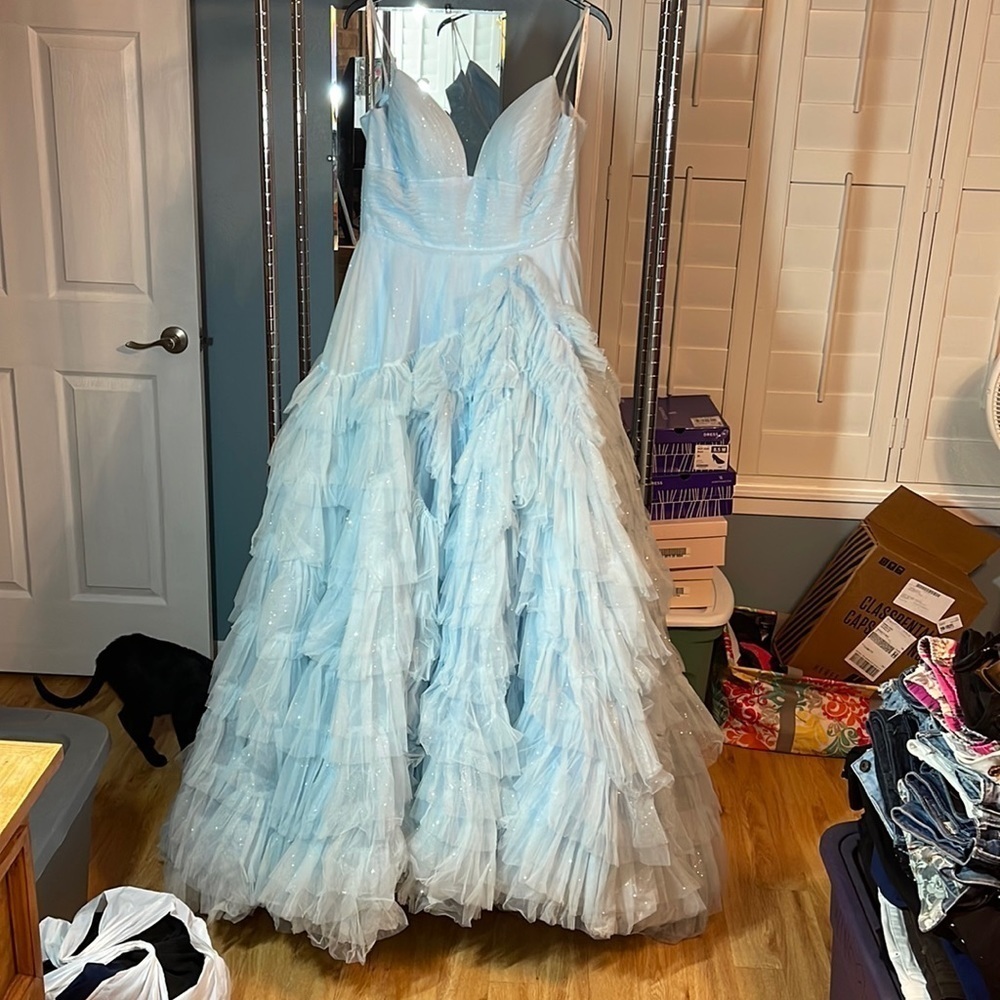 Sherri Hill baby blue prom dress.